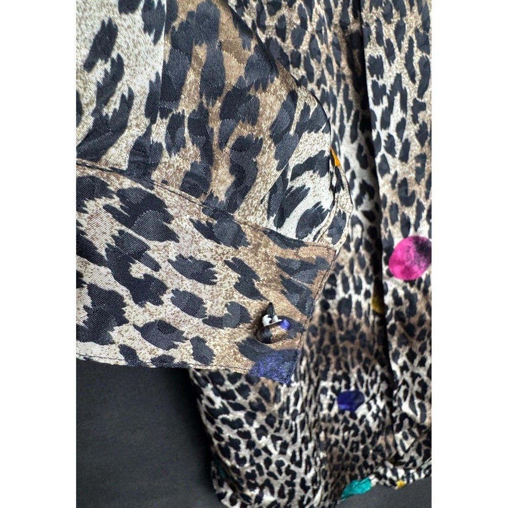 Nicola Vintage Leopard Print Blouse 12 Brown Multicolor Polka Dot 80s Shoulder - Picture 4 of 7
